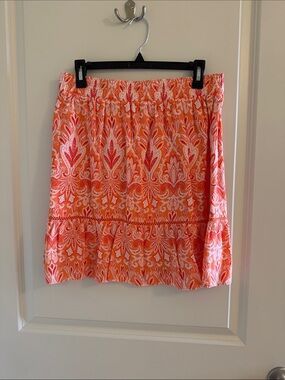 LOFT Orange Paisley Tiered Mini Skirt. Size-M